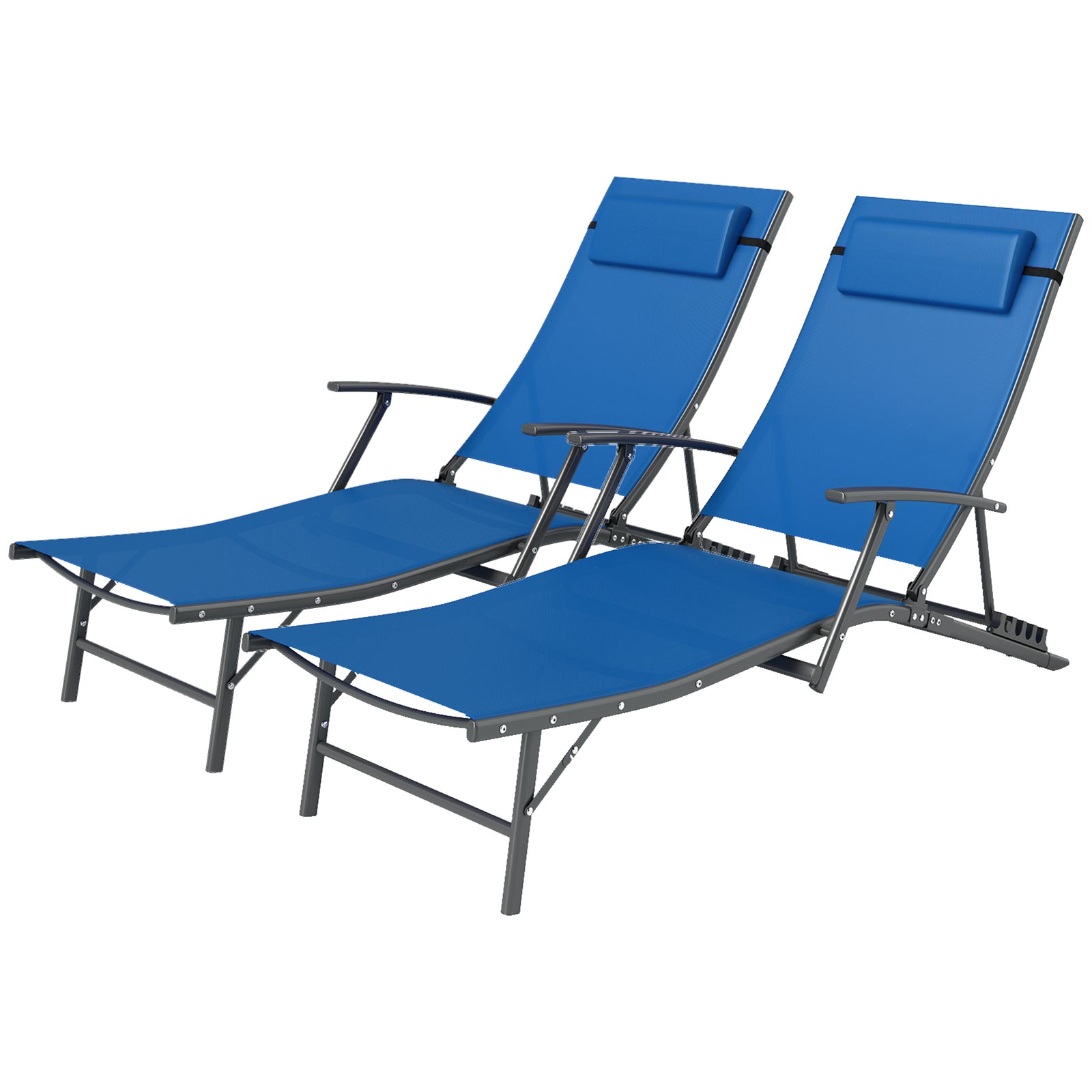 Set Of 2 Garden Sun Loungers, Folding Chaise Lounge Chairs | Blue