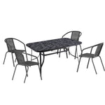 Garden Tempered Glass Rectangle Table With Set Of 4 Pe Rattan Chairs | Large | Black