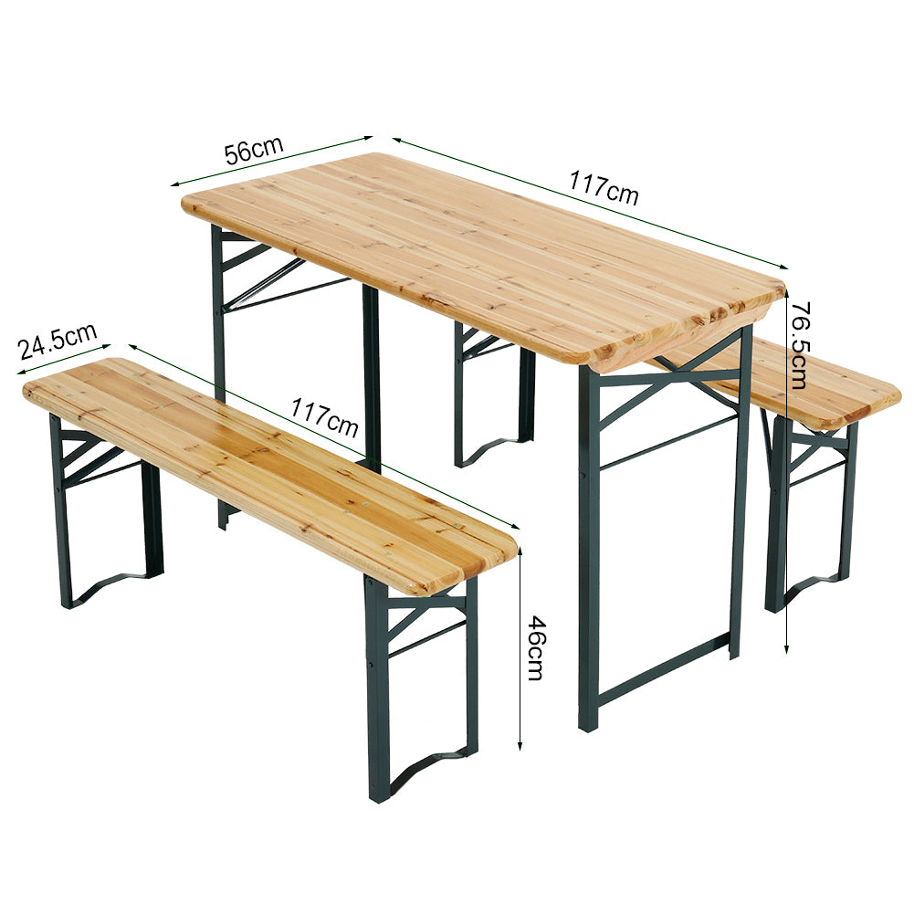 3-piece Outdoor Wooden Foldable Table Benches Set