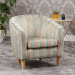 Aurora 69cm Wide Silver Striped Fabric Tub Chair With Dark And Light Wooden Legs | Blue