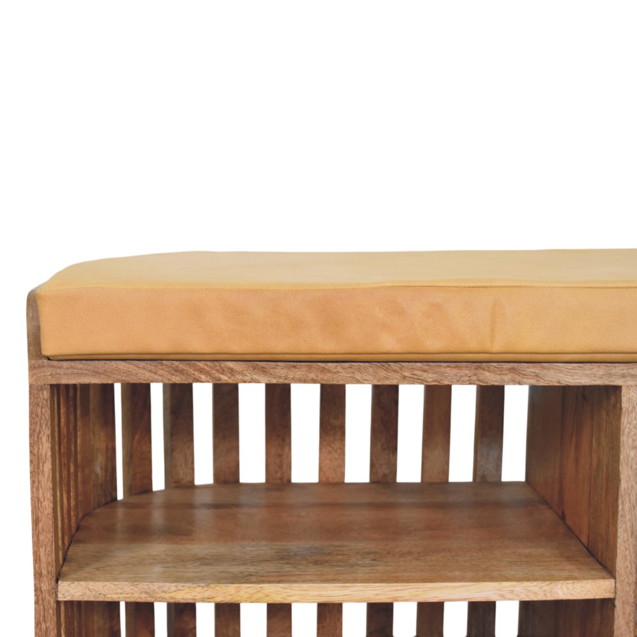 Solid Wood Slatted Oak-ish Bench With 3 Slots
