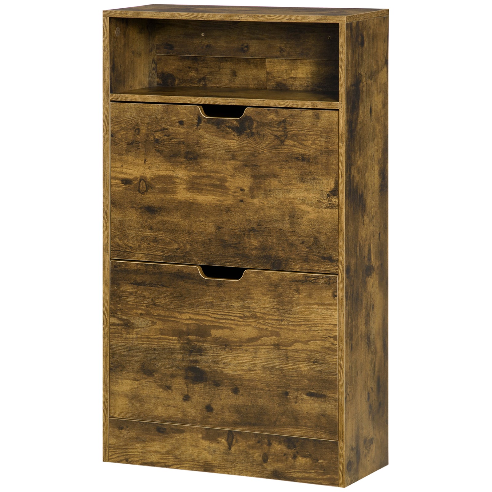 Rustic 2 Flip Door Shoe Cabinet With Adjustable Divider