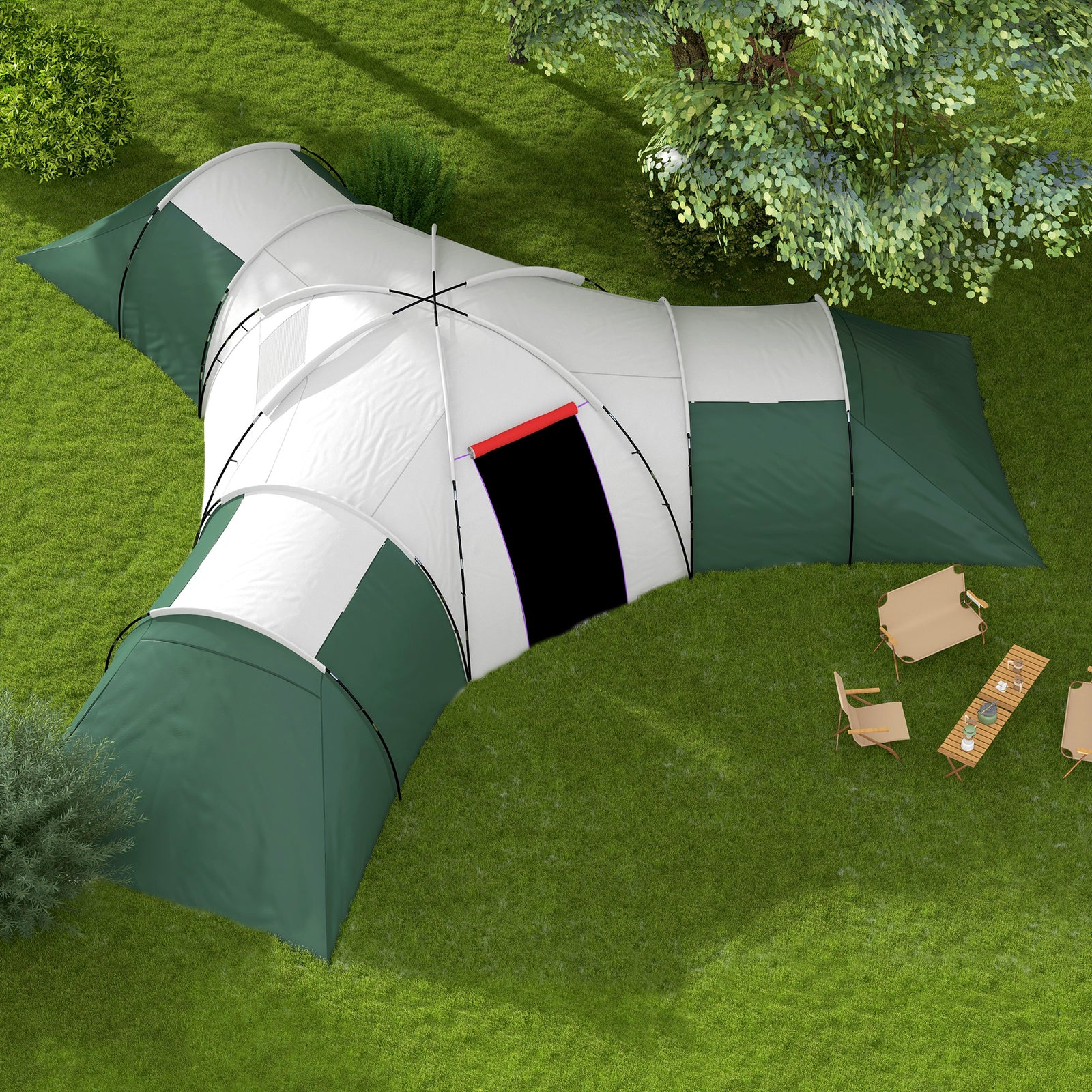 Large Camping Tent With Bedroom, Living Area, Porch For 6-9