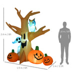 Halloween Inflatable Tree Ghost 3 Pumpkins Owl Lighted 4 Led For Lawn