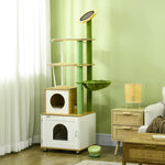 Cat Tree W/ Litter Box, Scratching Post, Cat House, Hammock - Oak Tone