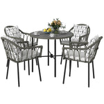 5 Piece Patio Rattan Dining Set, Removable Cushions | Gray