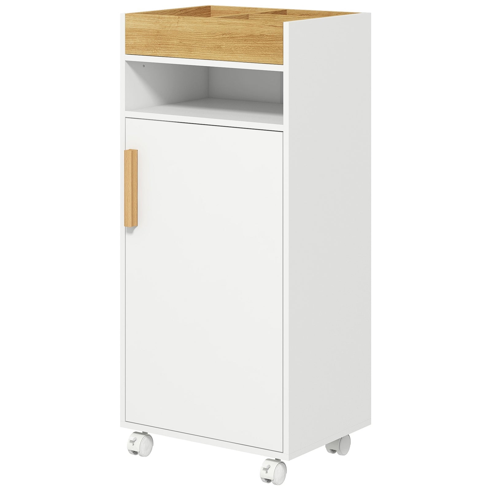 Bathroom Storage Cabinet With Cushioned Door And Wheels