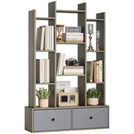 12-tier Bookshelf, Bookcase W/ 2 Folding Drawer | Brown