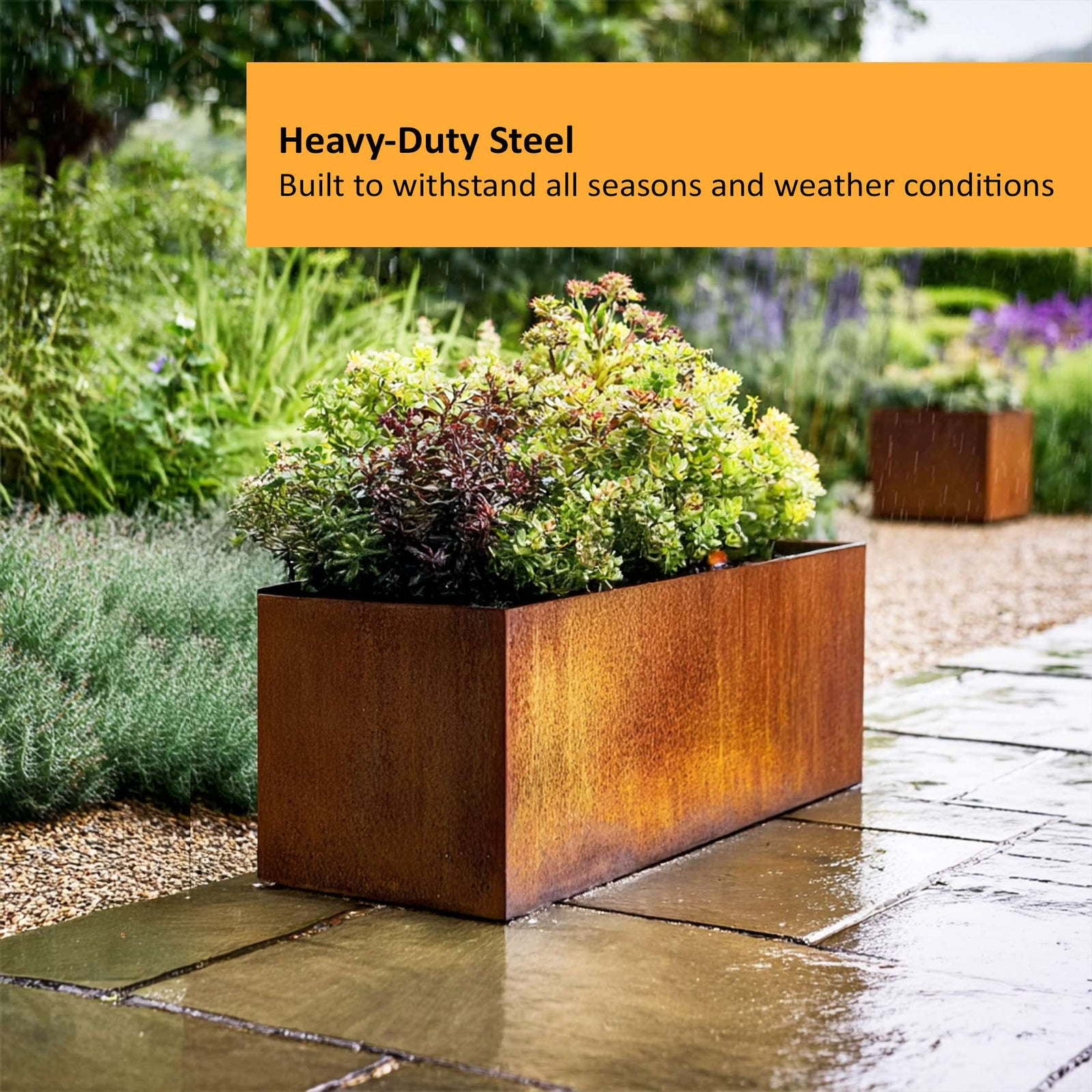 Pre Rusted Metal Planter Corten Steel Trough Planter 80cm X 40cm