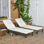 Set Of 2 Rattan Sun Loungers 5-level Adjustable | Cream