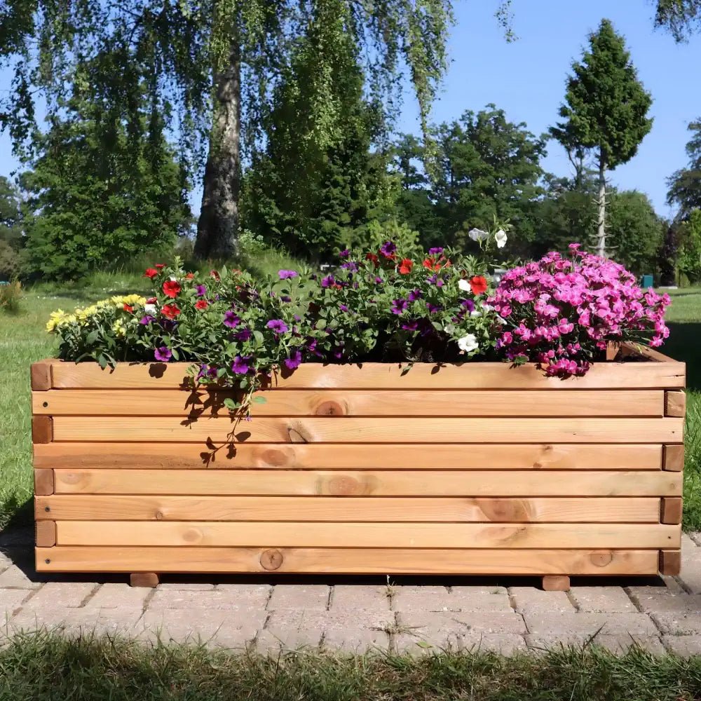 Pine Wooden Trough Planter With Feet | 120cm x 42cm x 38cm | Brown