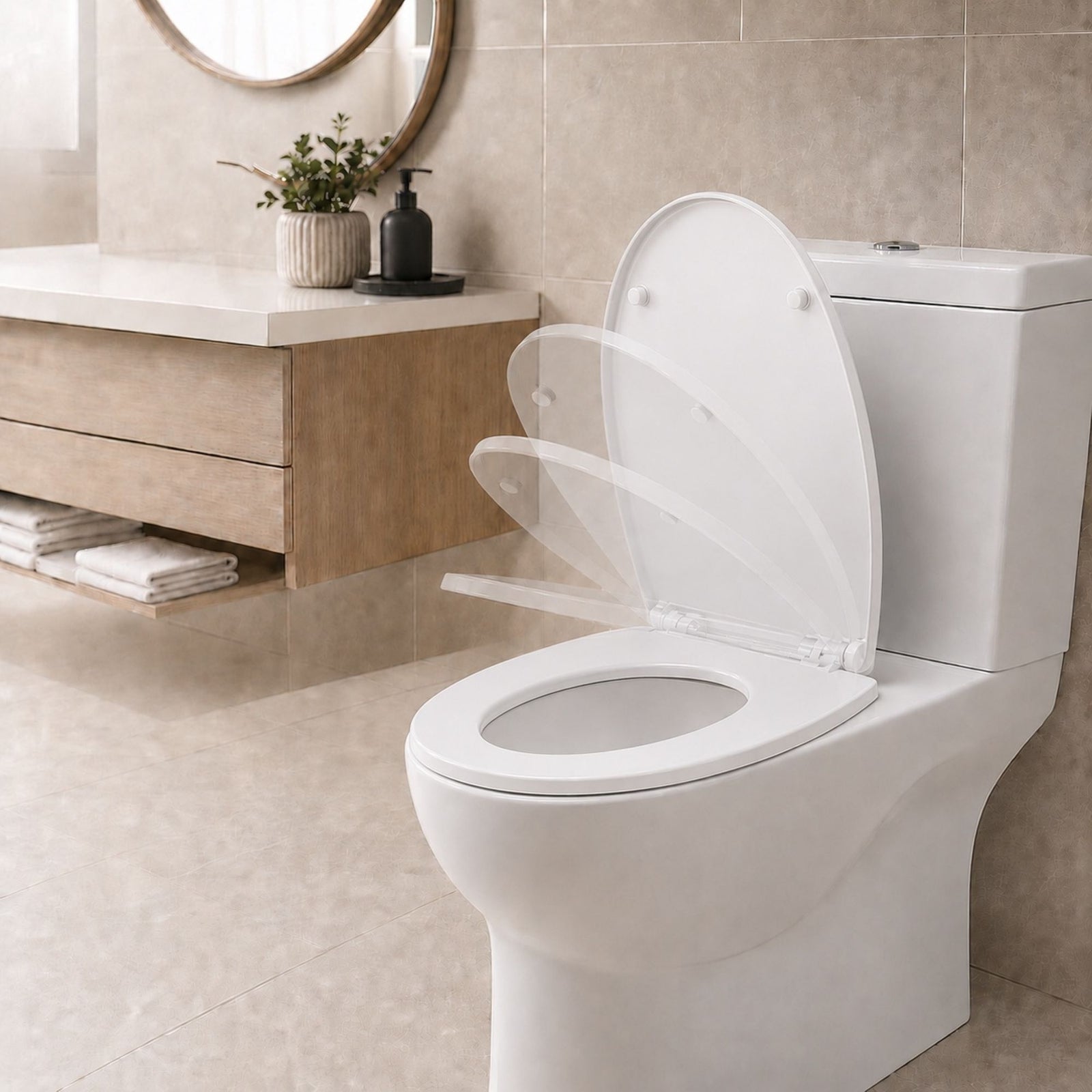 Toilet Seat Soft Close Oval Shape, Premium Thermoplastic, Quick Release, Top & Bottom Fixings | White