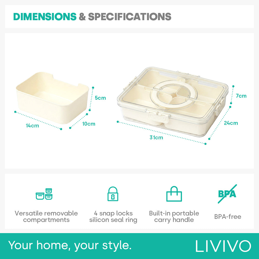 Livivo 4 Compartment Snack Organiser Box Bpa Free Container