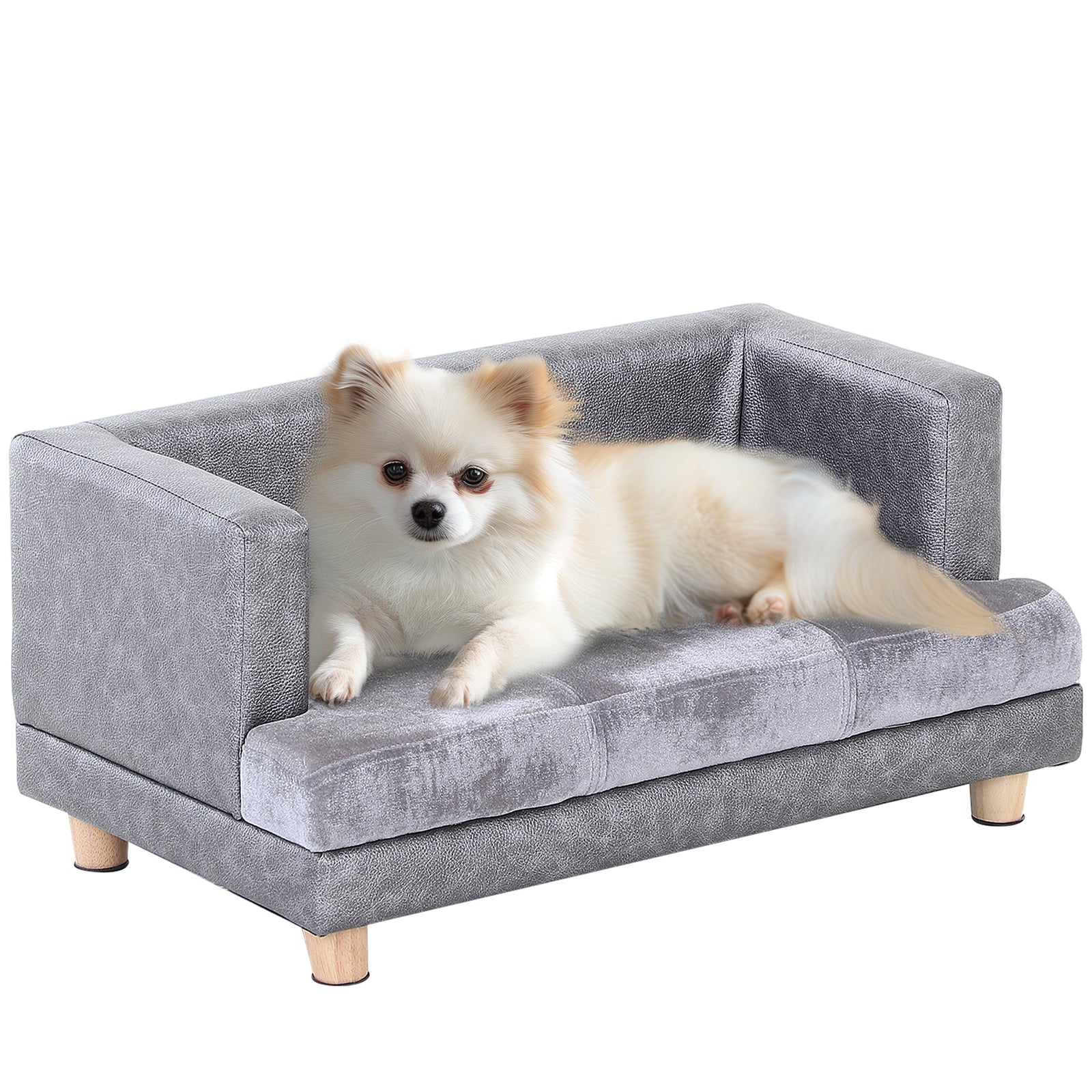 Dog Sofa Pet Lounge Bed W/ Anti-slip Legs For Small-sized Dogs - Grey