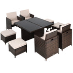 9 Pieces Rattan Dining Set Garden Furniture Seat Woven | Khaki