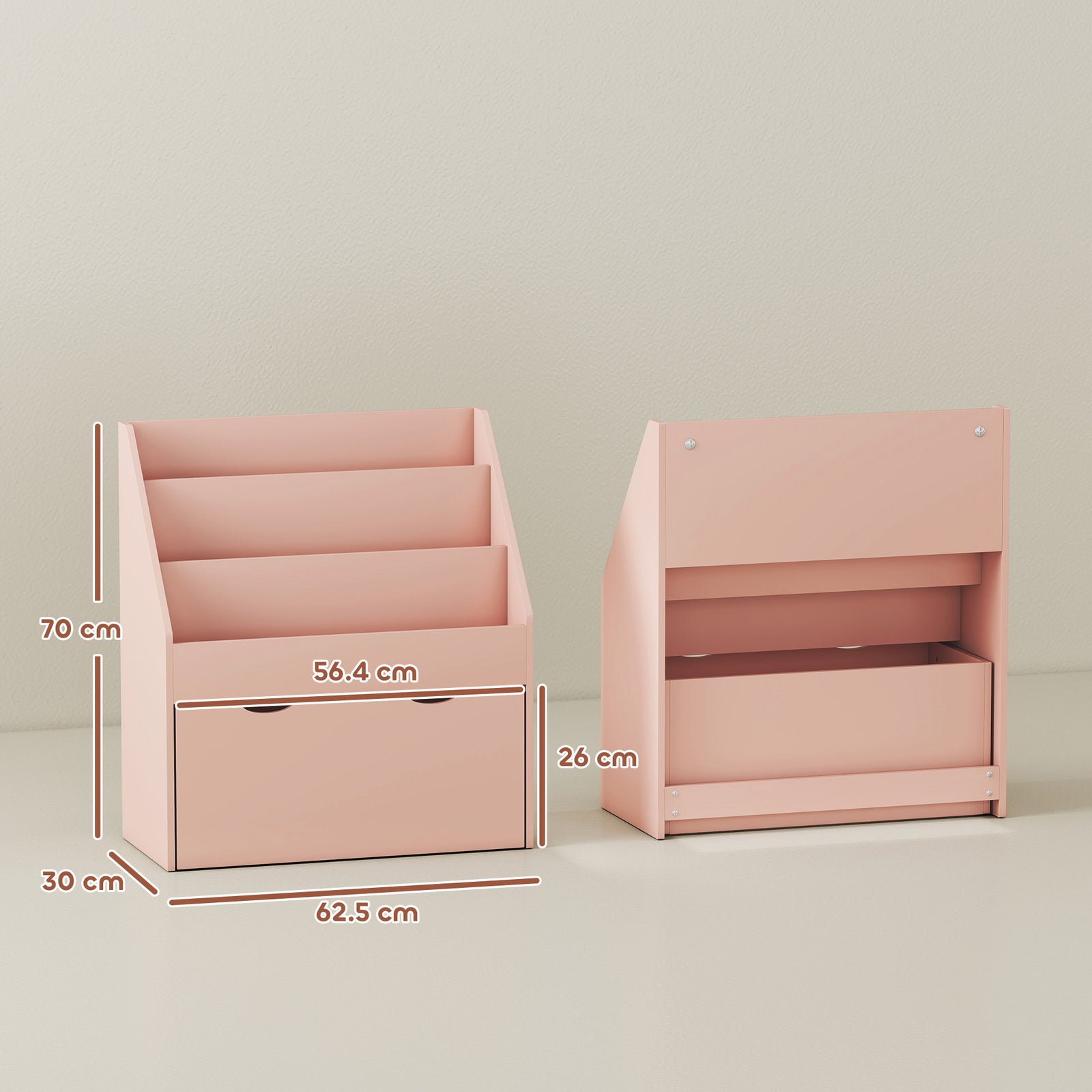 Kids Bookcase W/ 3 Tier Shelves, Drawer, For Bedroom, Nursery | Pink