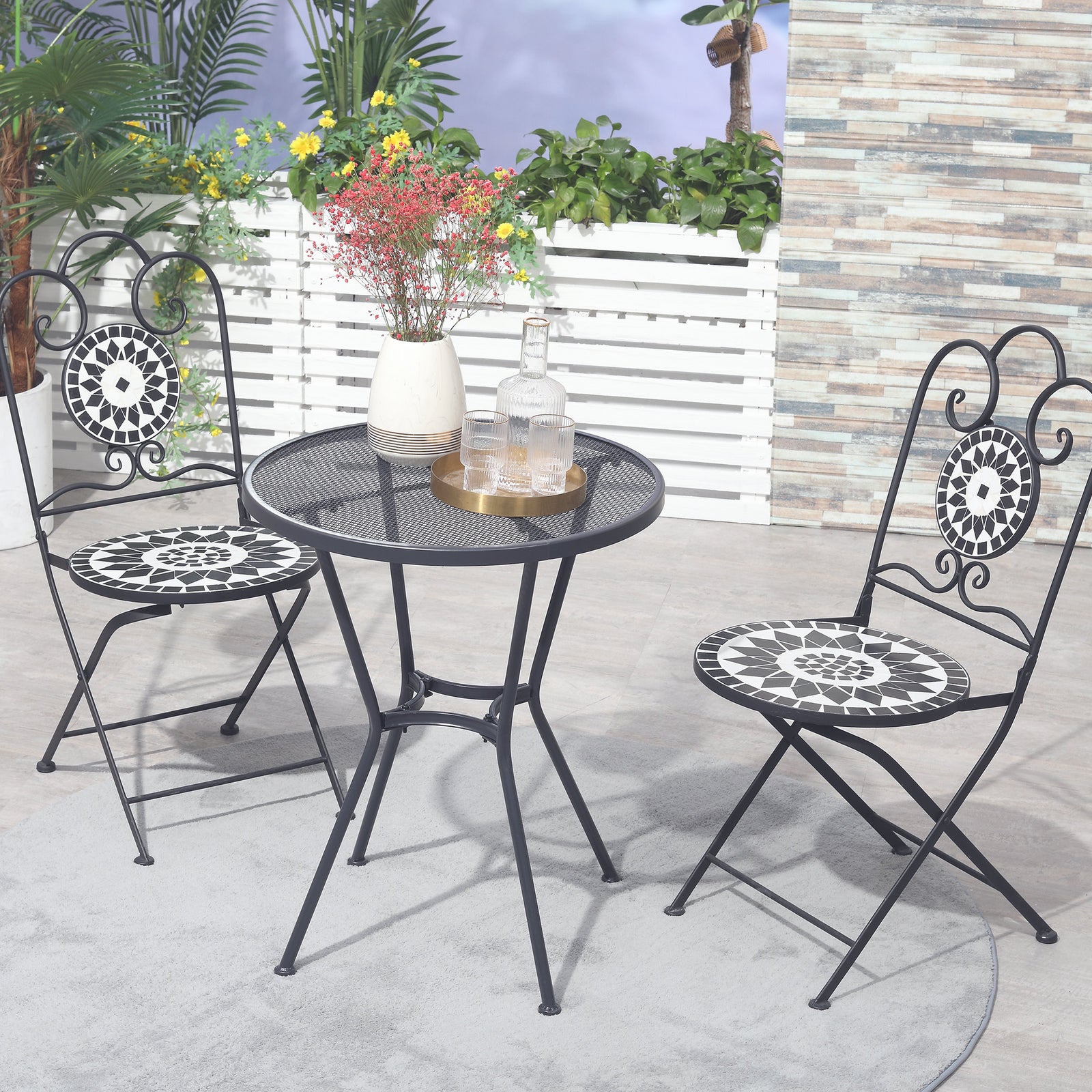 60cm Round Outdoor Bistro Table, Metal Wire Top