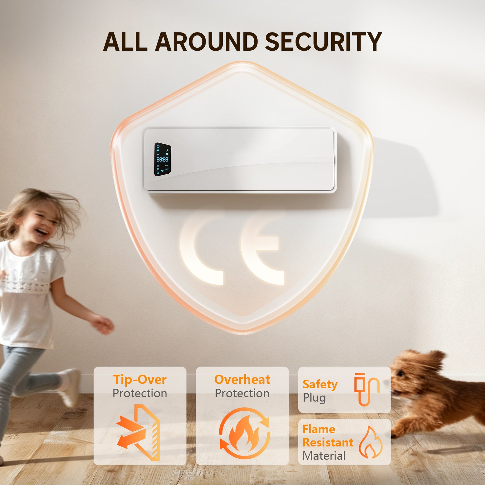 2000w Ceramic Electric Heater With Fan, Wall Heater | White