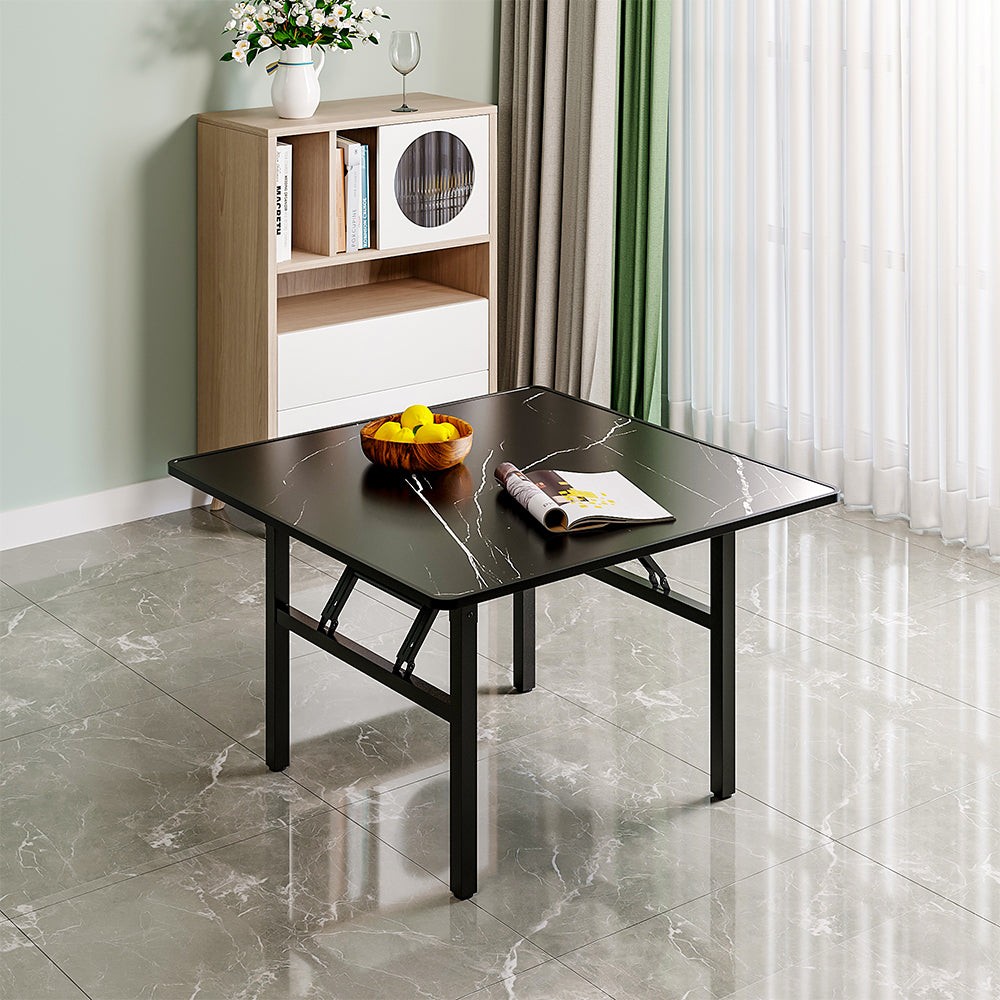 80*80*50cm Square Folding Coffee Table With Marble Effect Top | 80cm x 80cm | Black