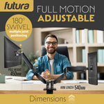 Single & Dual Monitor Arm Desk Mount Gas Spring Bracket 13-32 Inch Screens, Adjustable Stand, Full Motion Tilt Swivel Rotation | Dual Monitor Arm | Black