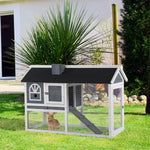 Rabbit Hutch Wood Bunny Cage For Outdoor Indoor W/ Pull Out Tray Ramp | Gray