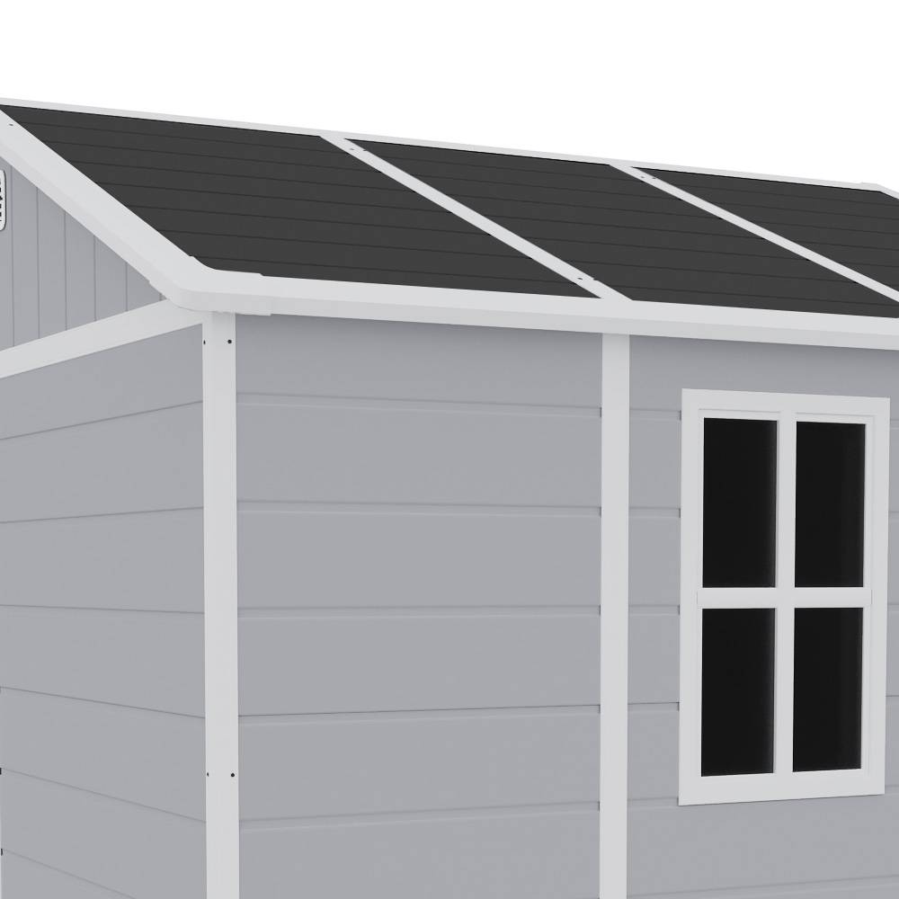 8x6ft Outdoor Plastic Tool Shed With Apex Roof & Floor, Double Doors, Ventilation & Window, Lockable Backyard Storage House