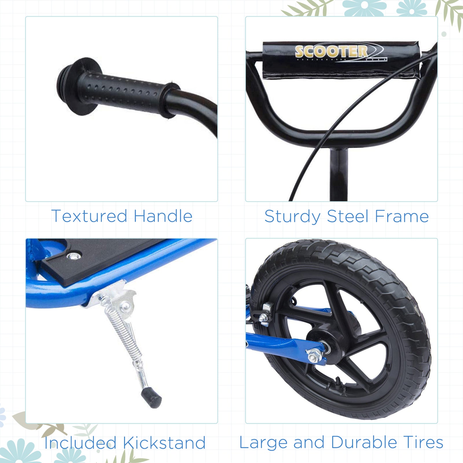 Push Scooter Teen Kids Stunt Bike Ride On With 12" Eva Tyres | Blue