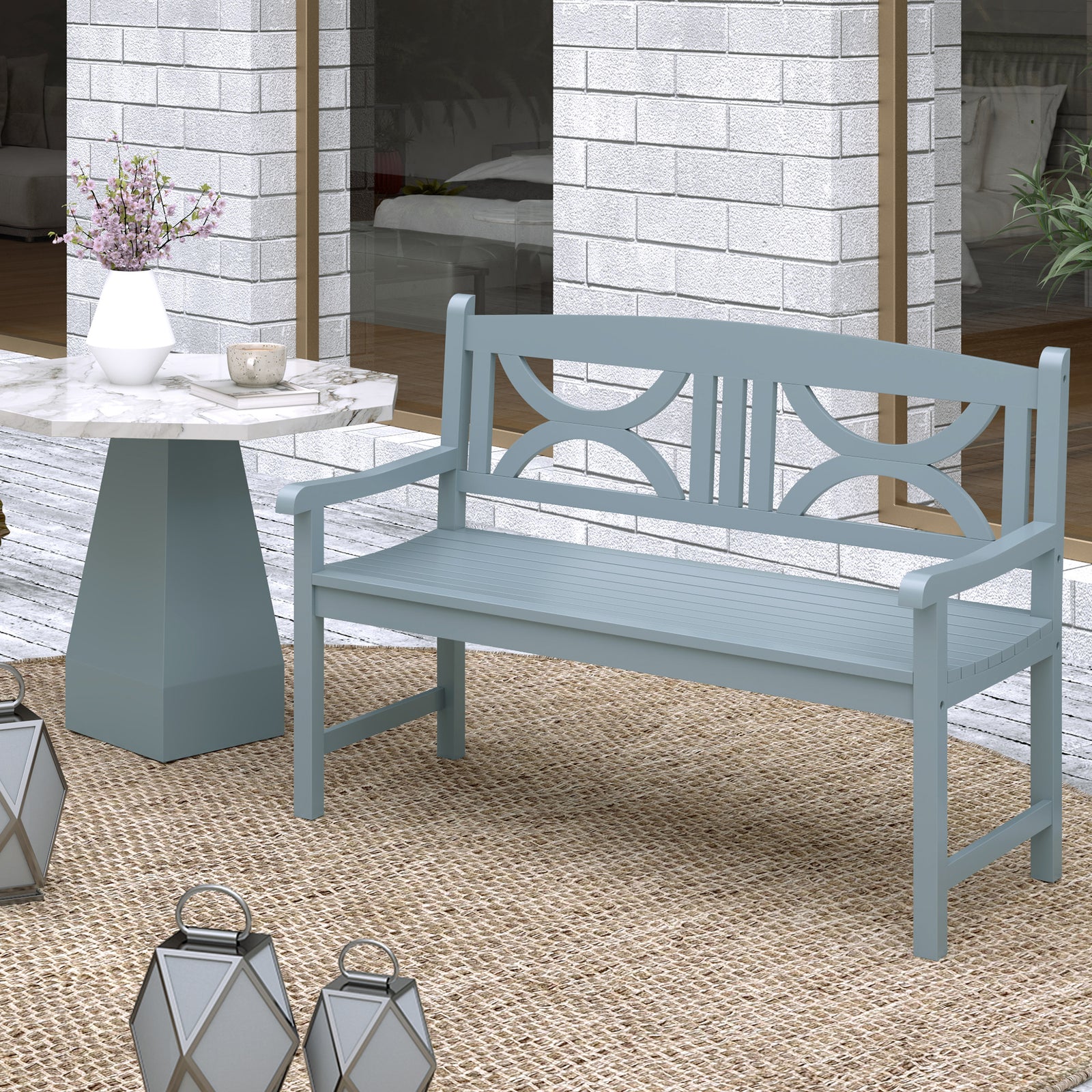 Outsunny Wooden 2-seater Garden Bench, Grey