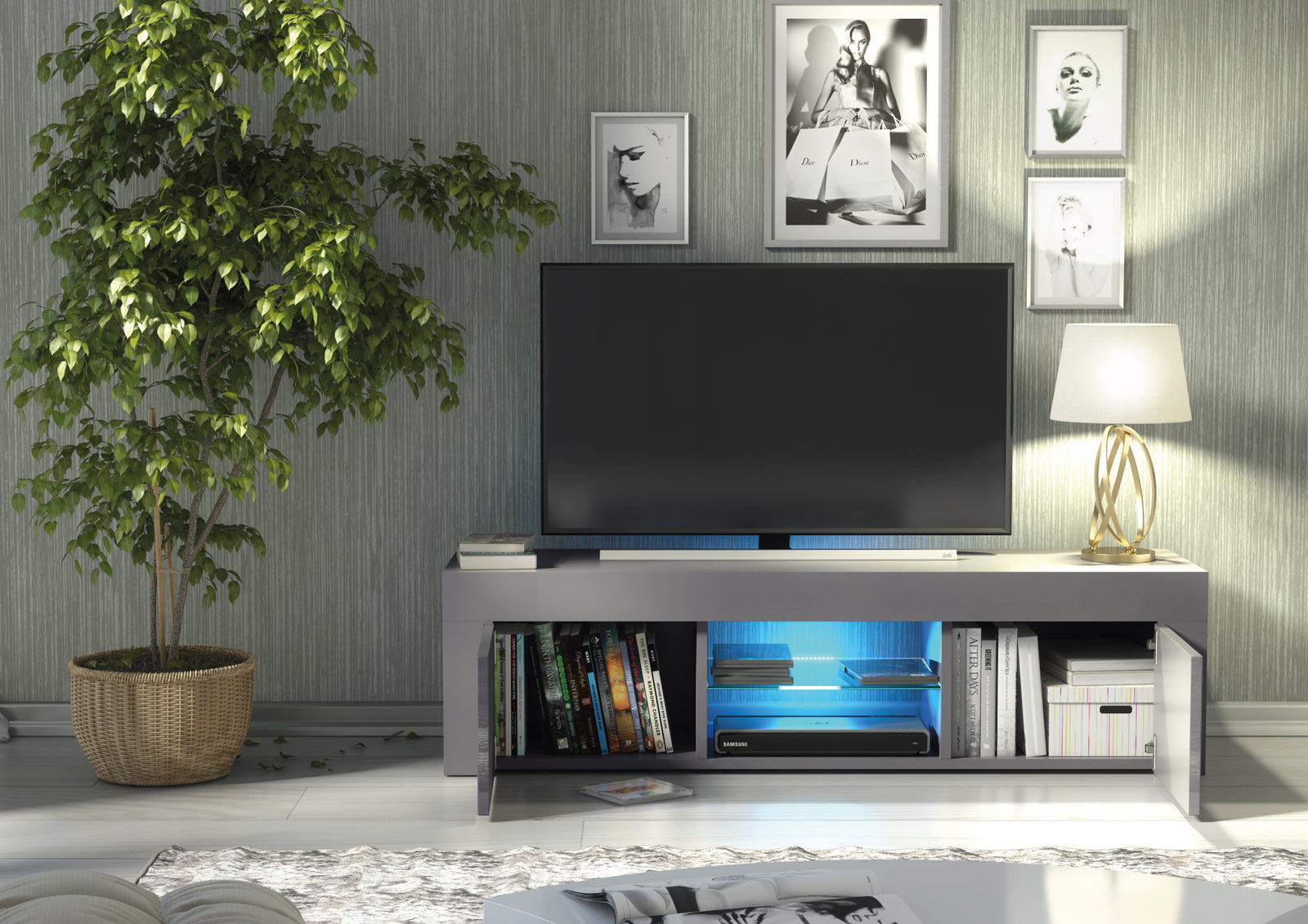 Loom Tv Unit 130cm With Led Lights | Dark Grey
