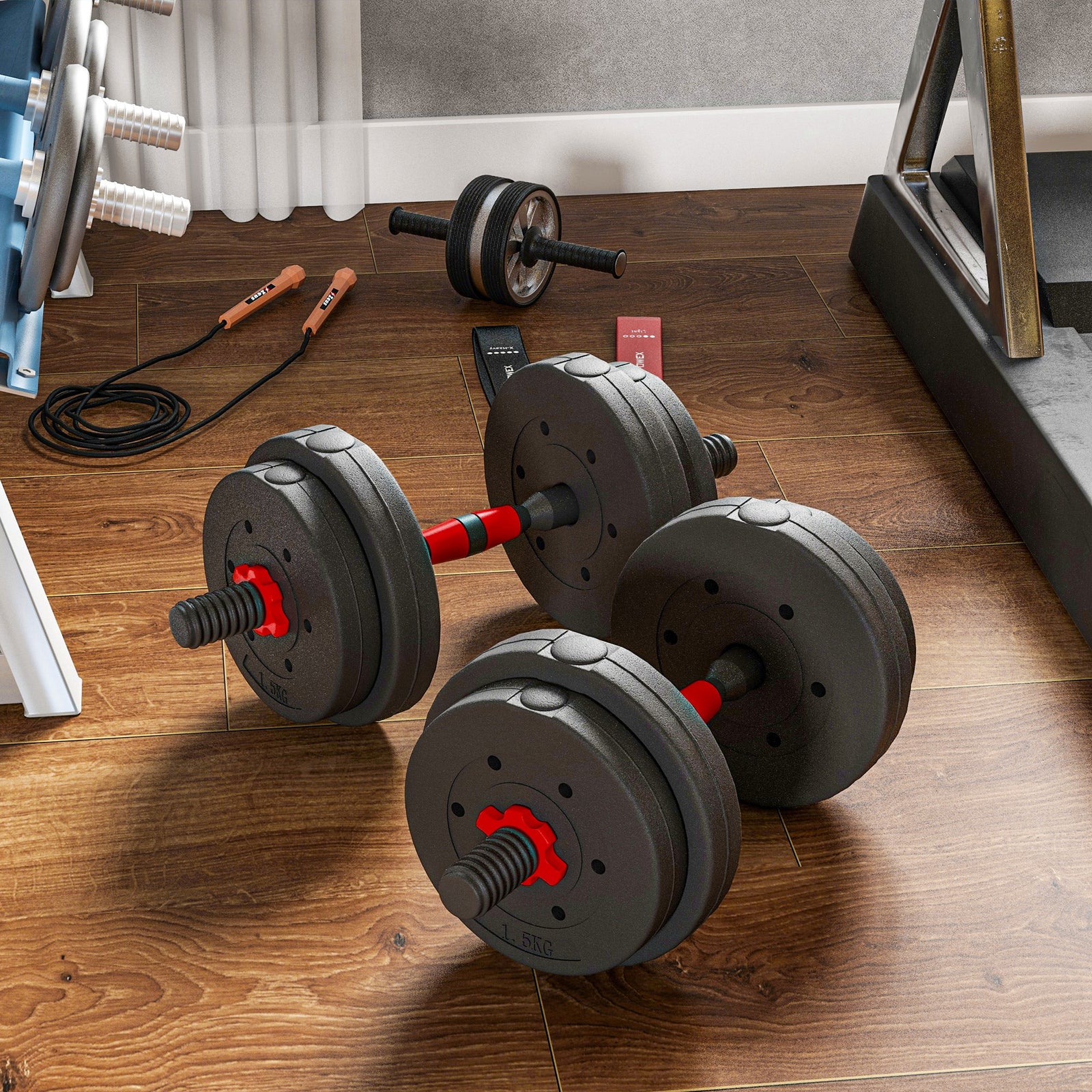 15 Kg Adjustable 2 In 1 Barbell Dumbbells Weight Set | 15kg | Black
