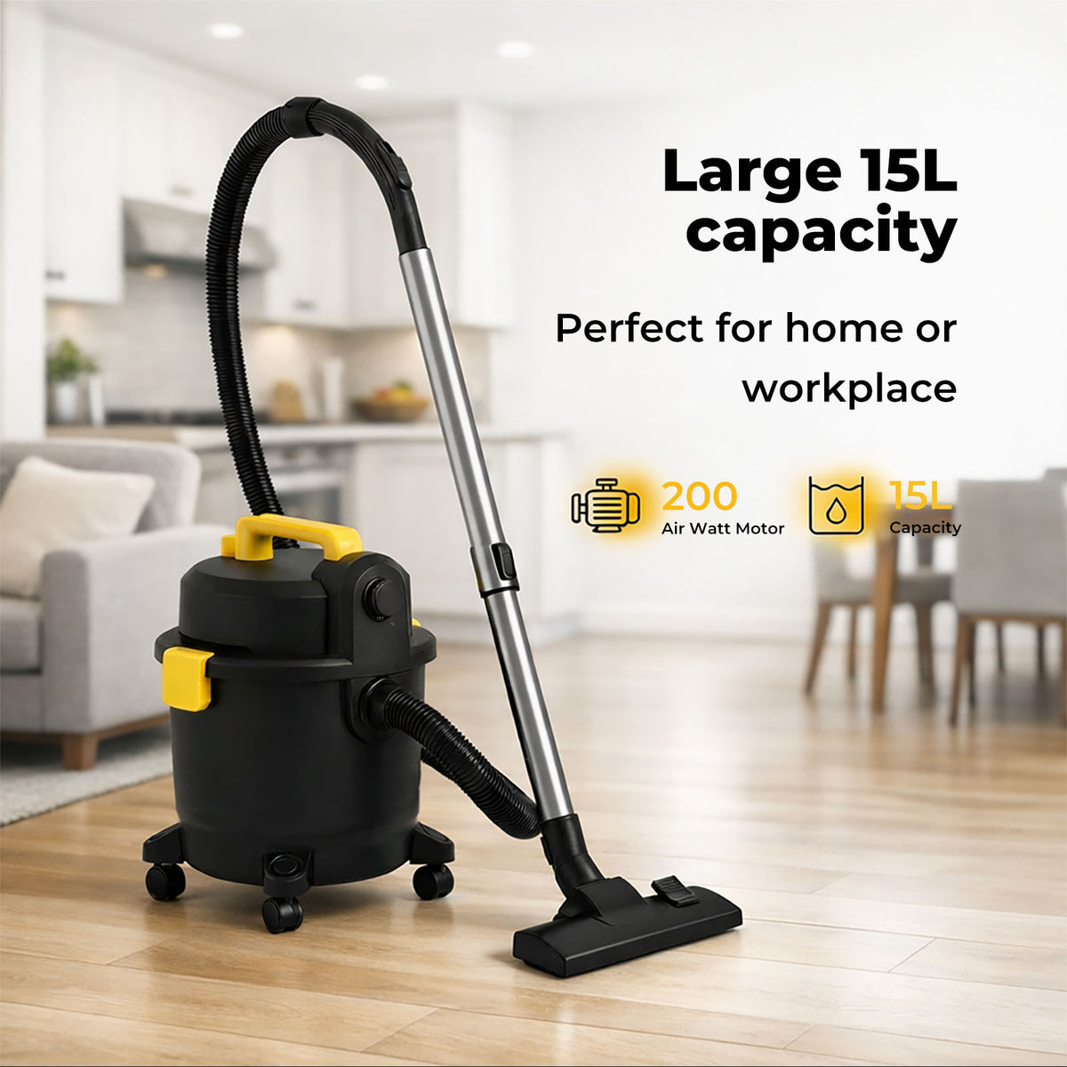 Wet And Dry Cylinder Vacuum Cleaner Powerful Suction Hepa 1000w 15l | Black