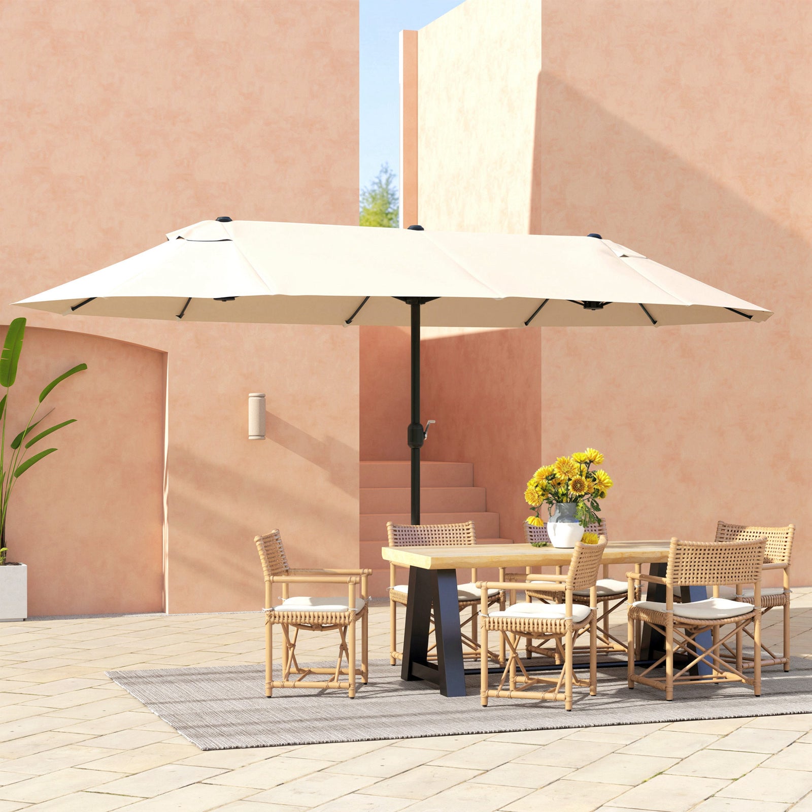 4.6m Double-sided Sun Umbrella W/ Crank | Beige