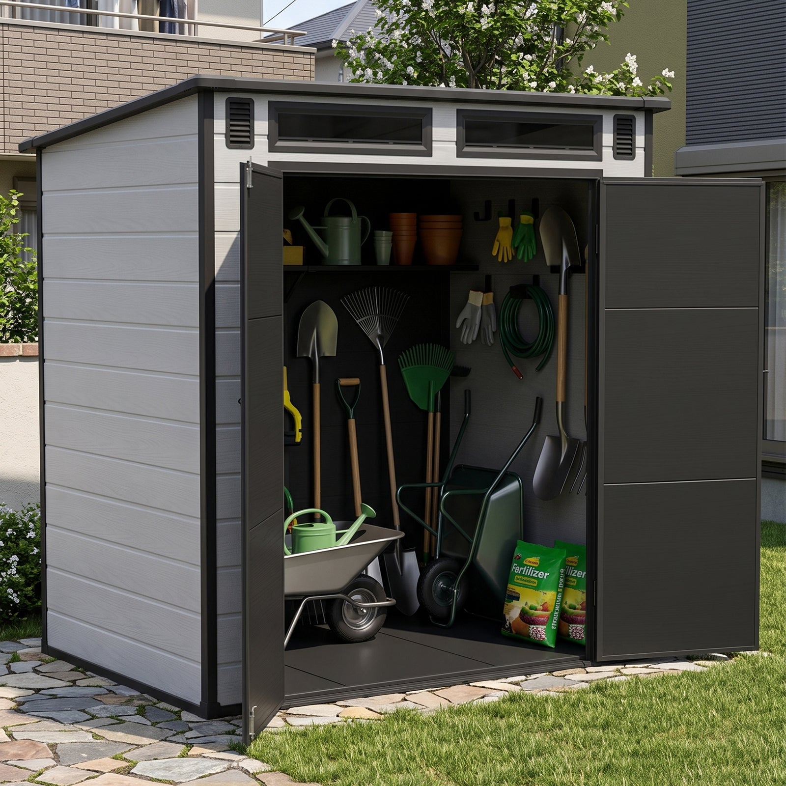 6 X 4ft Outdoor Garden Pent Roof Tool Storage Shed | Dark Grey