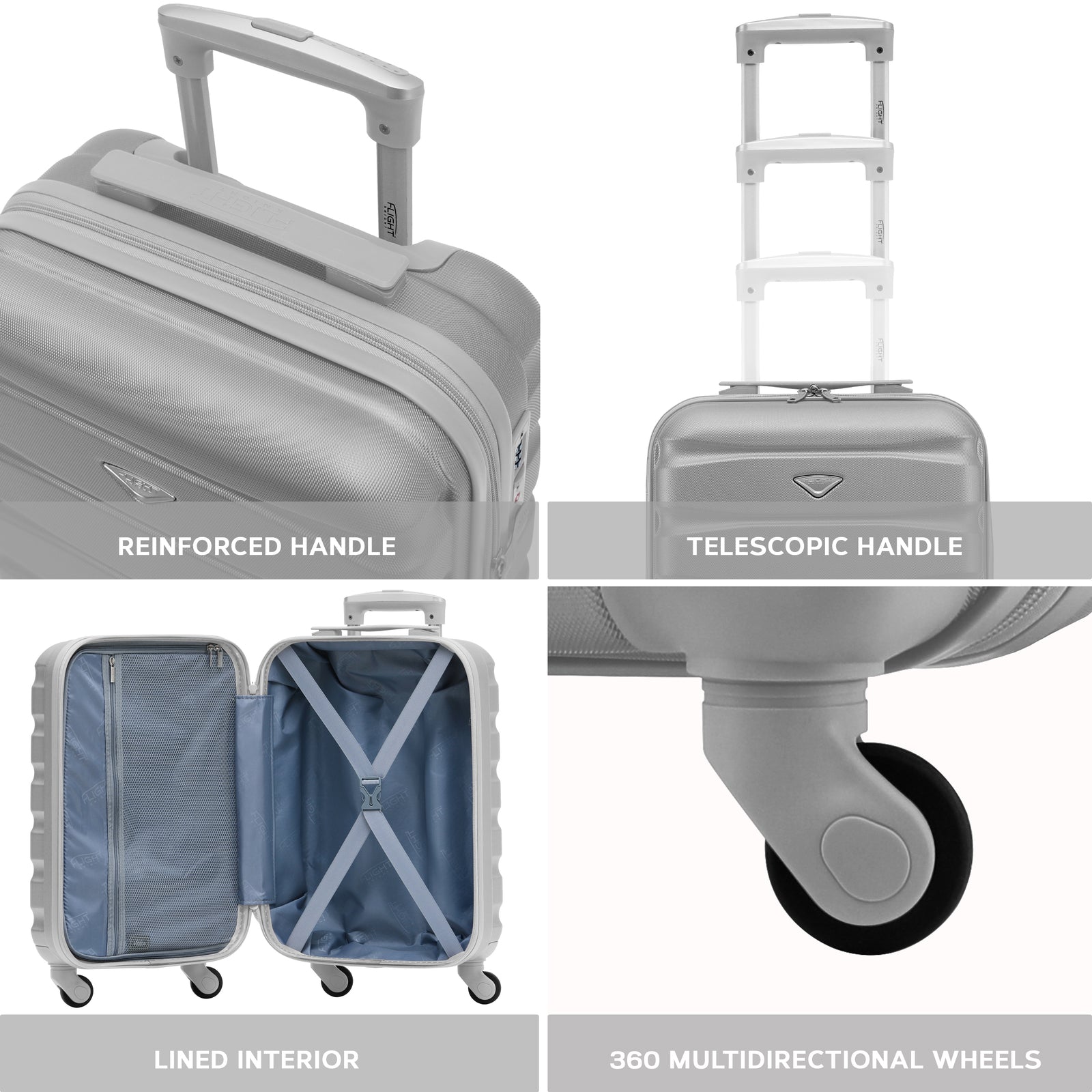 55x35x20cm Lightweight 4 Wheel Cabin Carry On Suitcase Overhead Case Approved For 100+ Airlines With Integrated Tsa Lock | 55 x 35 x 20cm | Silver