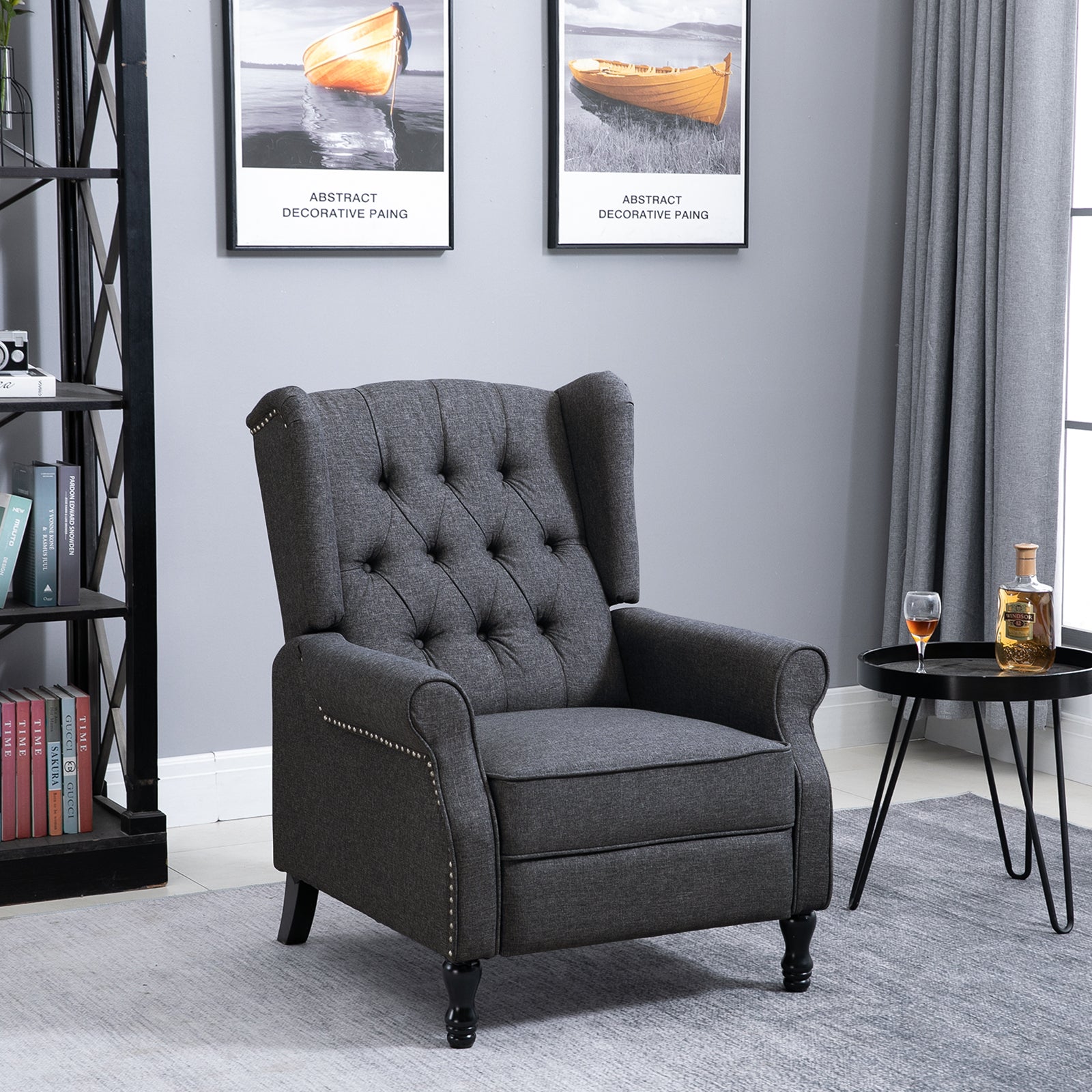 Manual Reclining Armchair W/ Footrest | Dark Grey