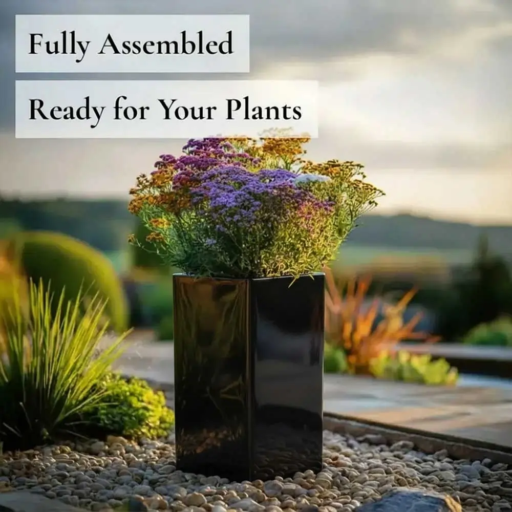 Zinc Galvanised Tall Square Planter | 25cm x 25cm x 50cm | Glossy Black