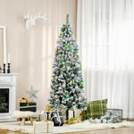 5/6ft Snow Flocked Artificial Christmas Tree Pencil Shape | 6ft | Green