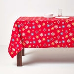 Cotton Christmas Red Snowflake Tablecloth | 54" x 90" | Red