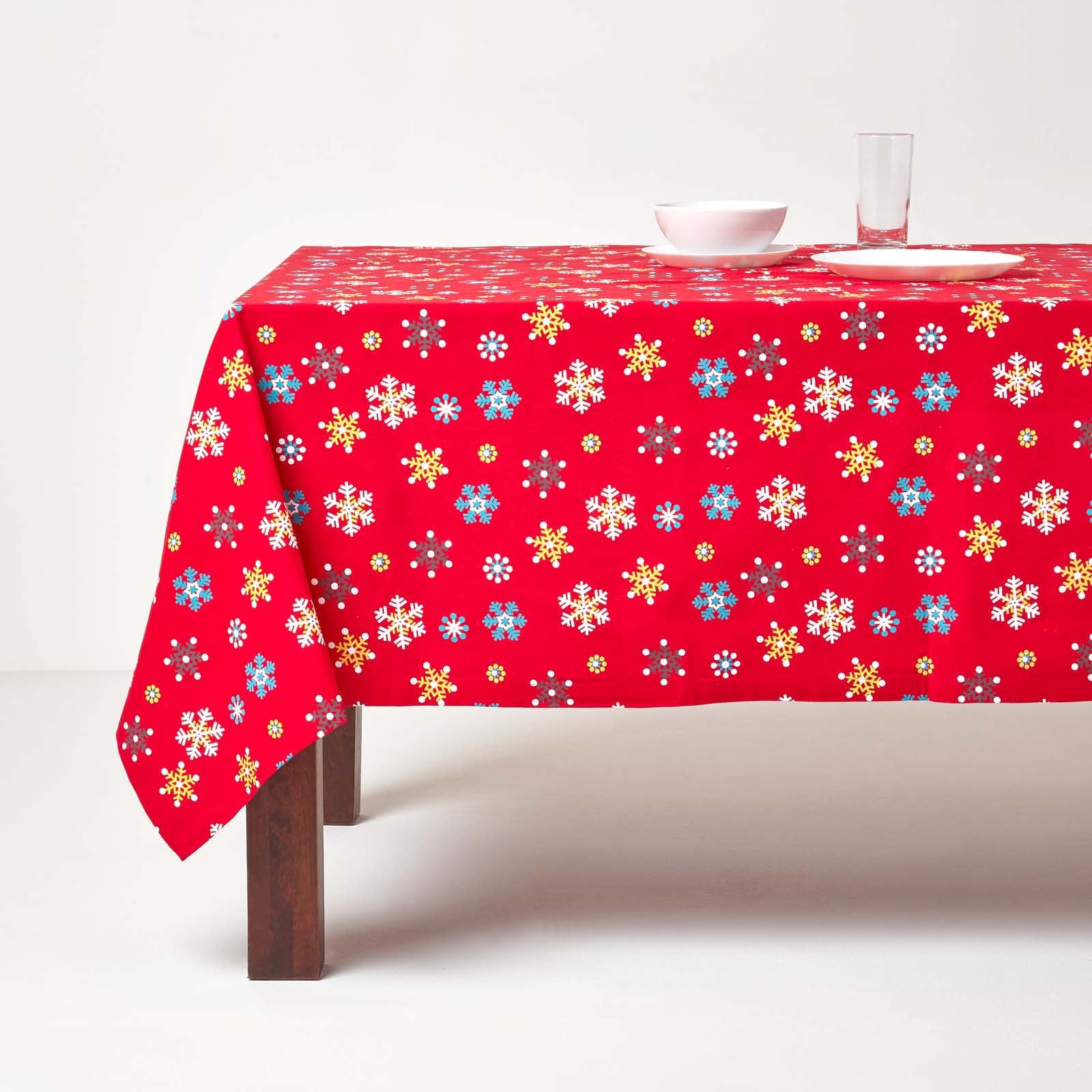Cotton Christmas Red Snowflake Tablecloth | 54" x 90" | Red