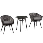 3 Pcs Patio Wicker Bistro Set W/ 2 Chairs & 1 Coffee Table