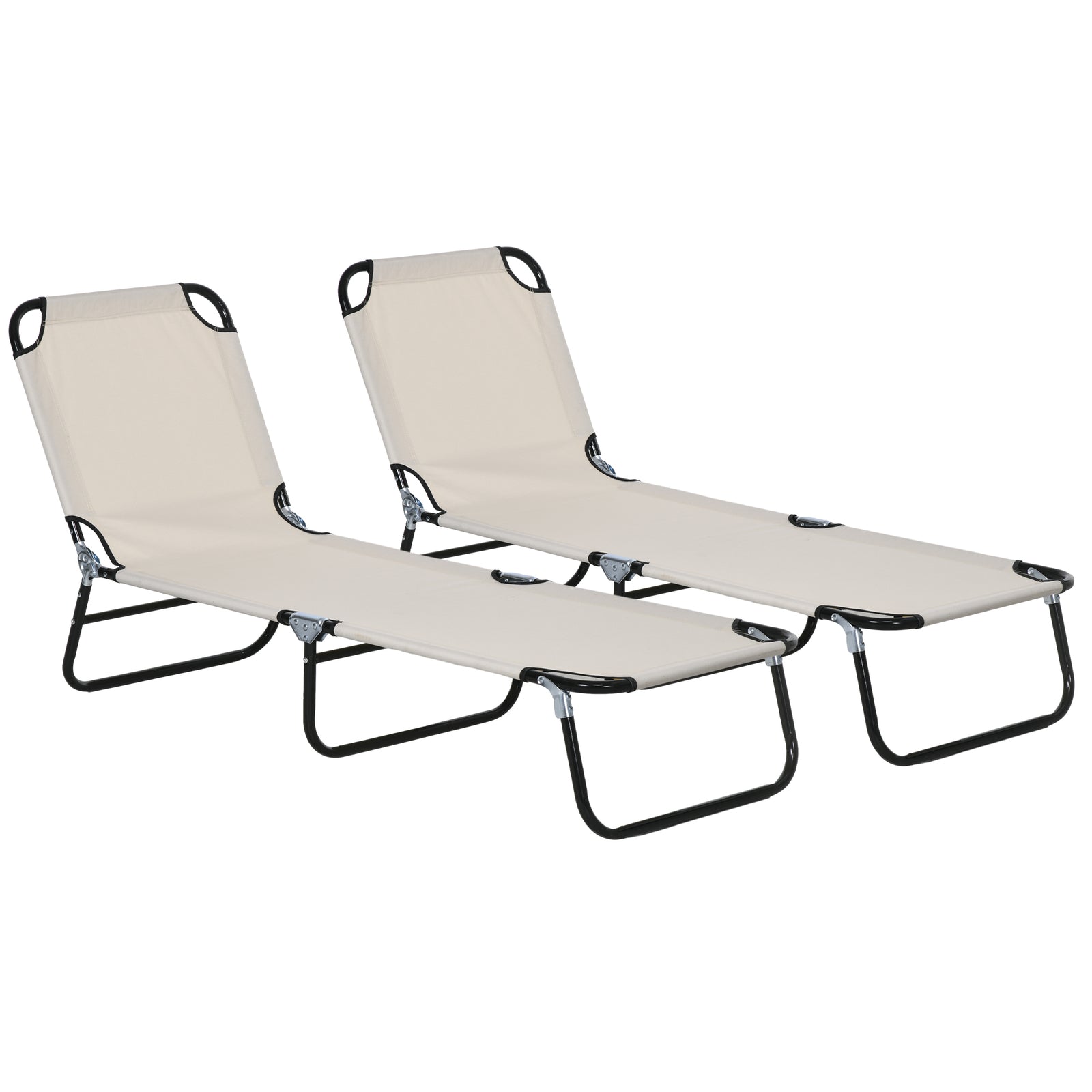 Set Of 2 Folding Beach Chairs W/ Adjustable Back | Set of 2 | Cream