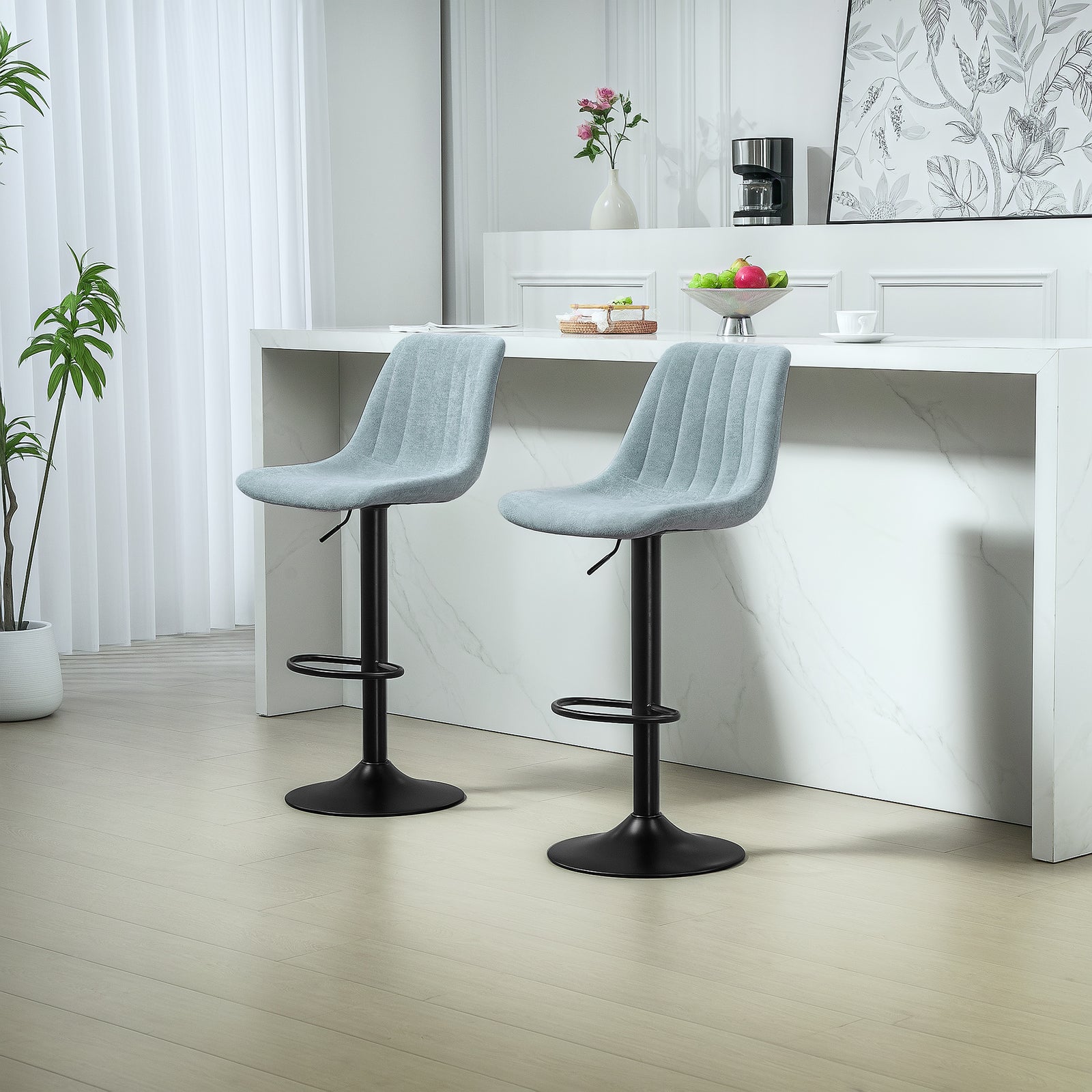 Bar Stools Set Of 2 Adjustable Swivel With Backrest | One Size | Light Blue