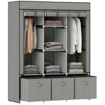 Portable Wardrobe W/ 5 Shelves 3 Fabric Drawers And 2 Hanging Rails