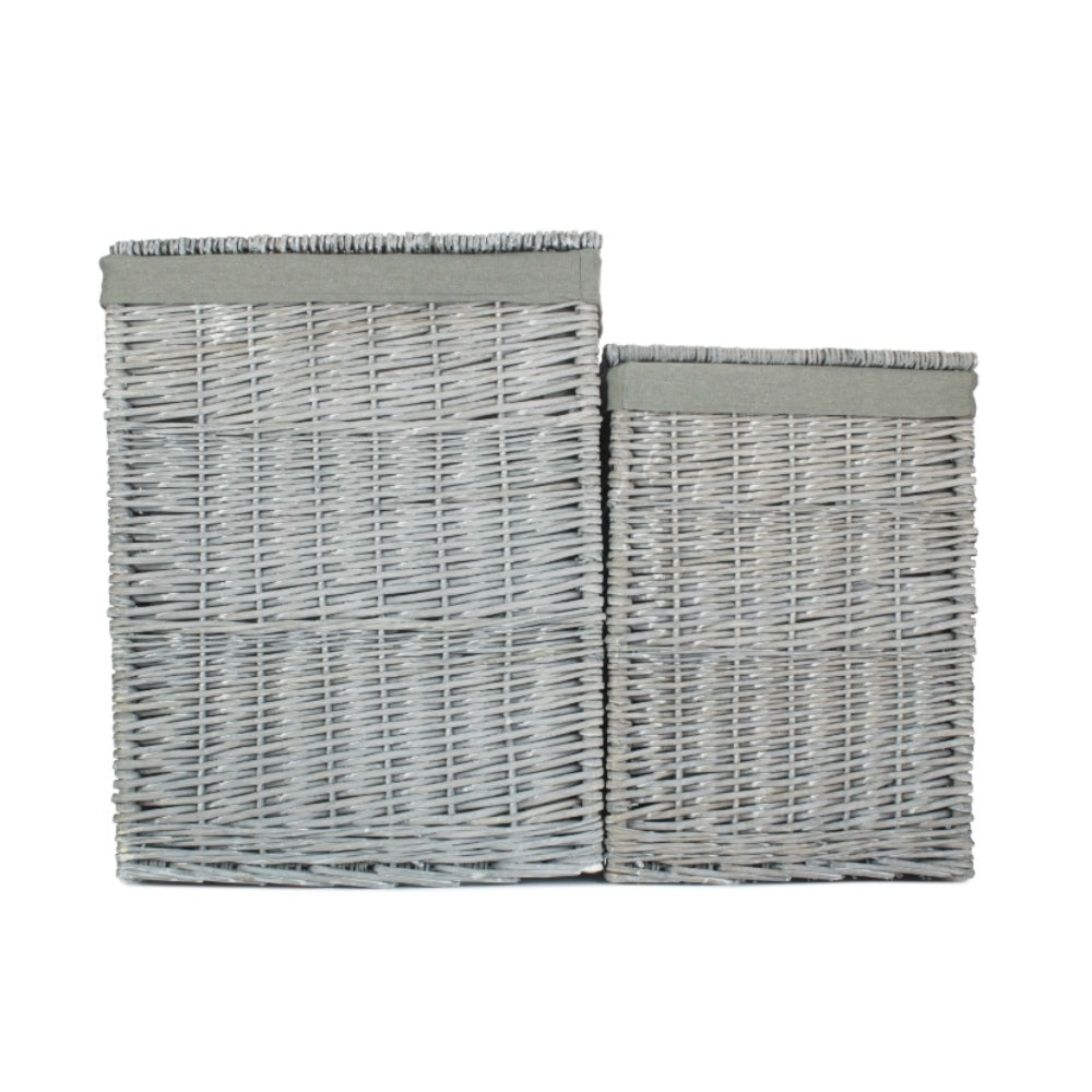 Grey Wash Square Laundry Basket With Grey Sage Lining