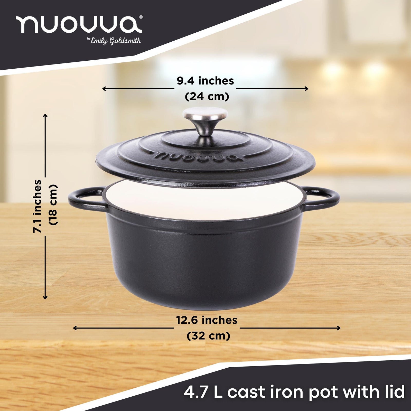 Cast Iron Dutch Oven With Lid Casserole - 24cm (4.7l) | Black