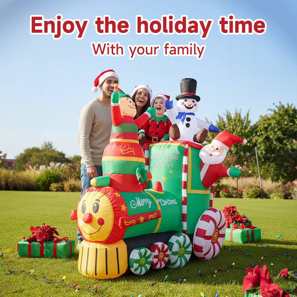1.86m H Inflatable Polar Express Train – Outdoor Christmas Decoration With Led Lights, Air Blower, Stakes & Water Bags