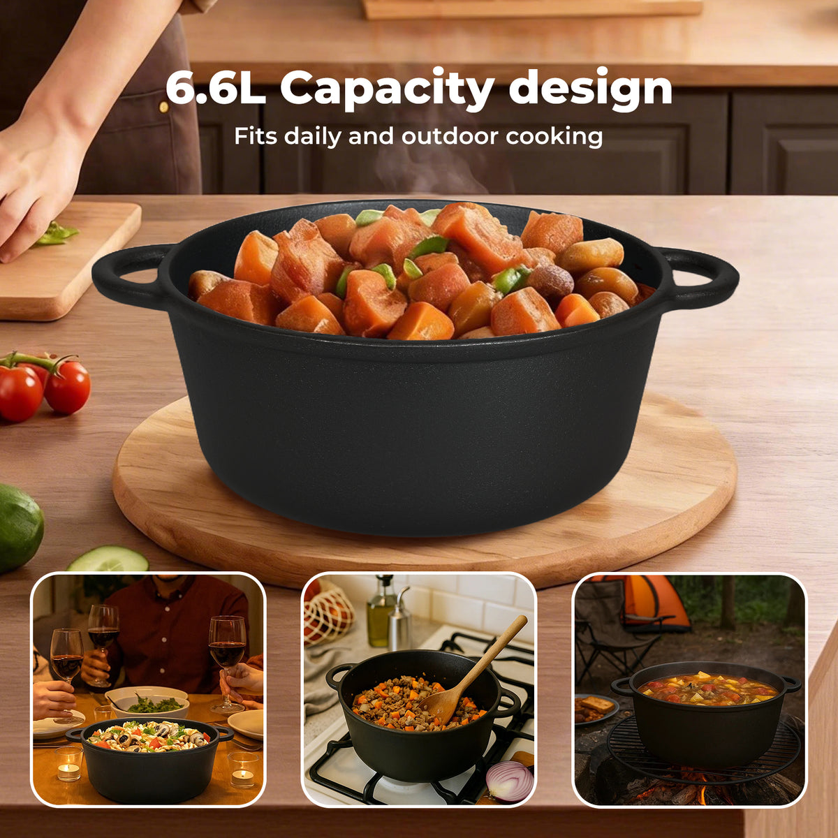 Toque 6.6l Cast Iron Dutch Oven Heavy Duty Casserole Dish Pot Stockpot With Lid