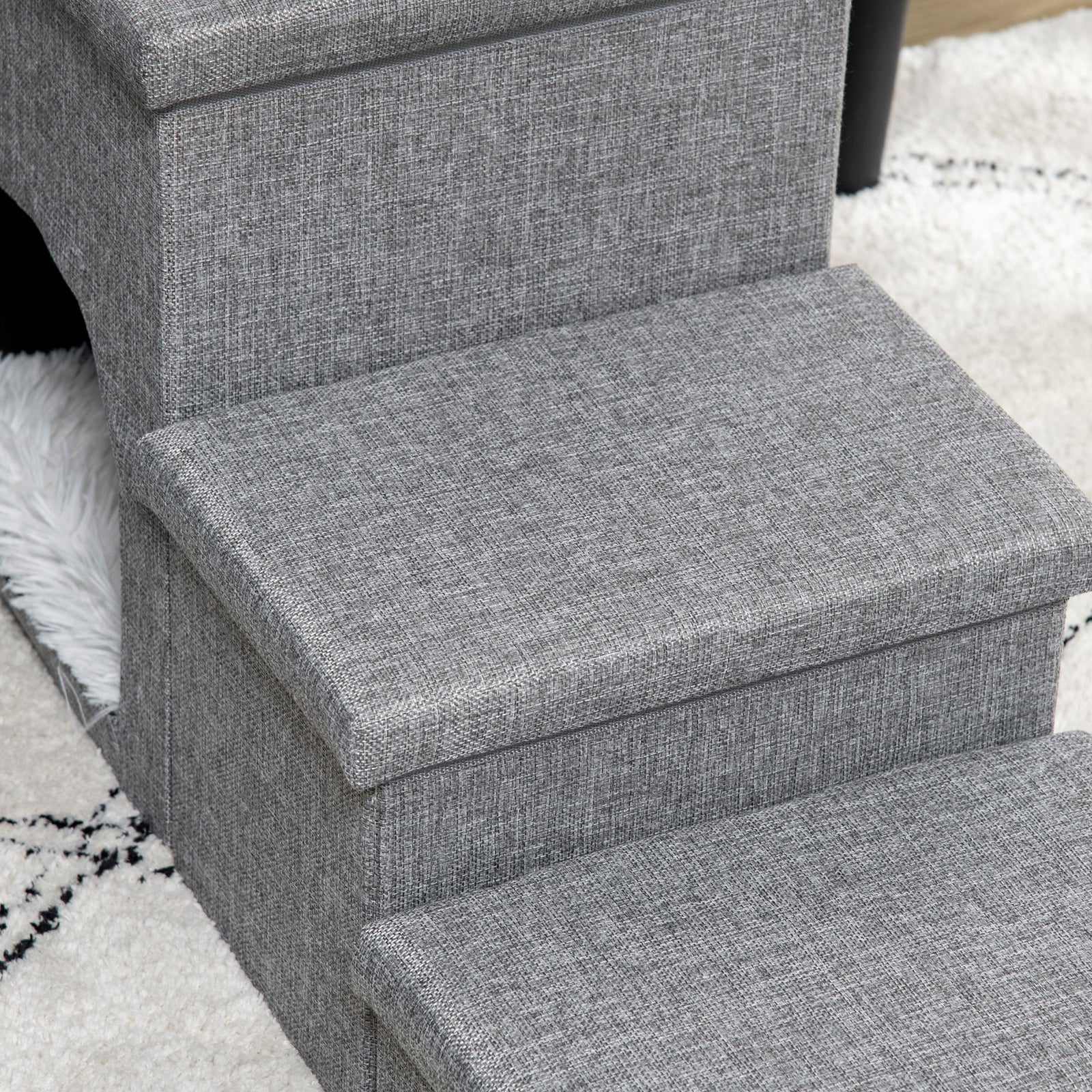 3 Step Dog Steps For Bed W/ Cat House Storage Boxes For Sofa Grey