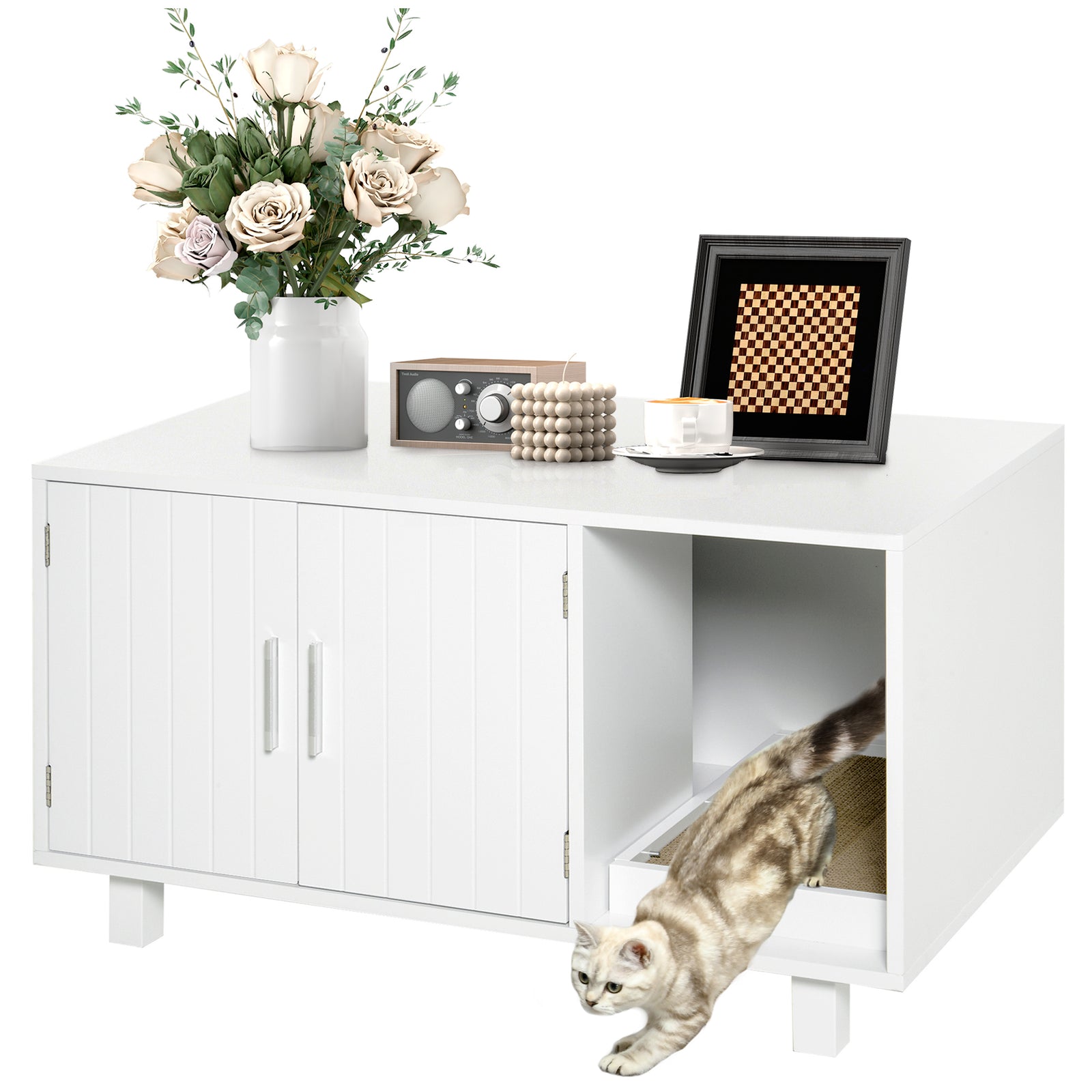 Cat Litter Box Enclosure & House W/ Nightstand/end Table Design | White