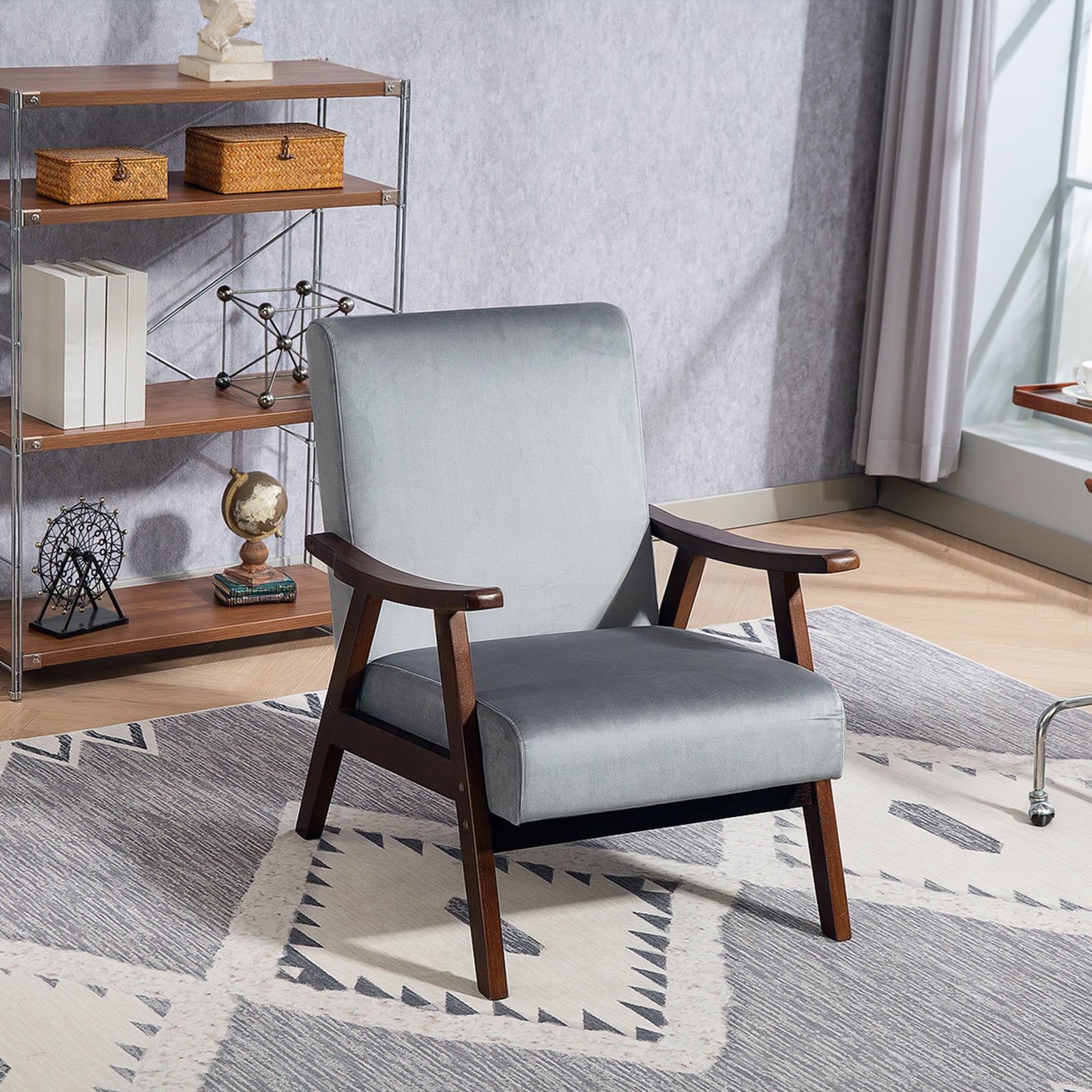 Velvet Armchair With Solid Wood Frame And Thick Padded | One Size | Gray